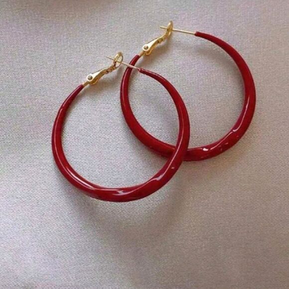 💲6️⃣ Bundled ✔️Red Resin  2" Hoop Thin Earrings Gifts Jewelry Soho Hippie Vibes - Picture 1 of 8